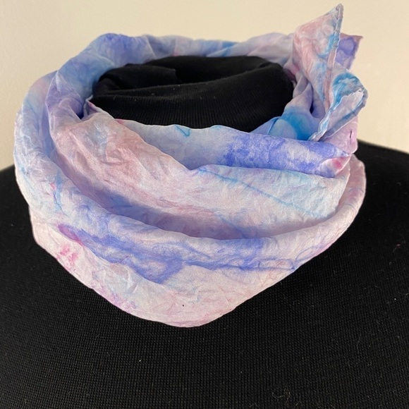Silk scarf hand painted one of a kind art to wear pink blue turquoise NEW - Picture 4 of 8